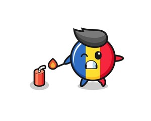 Obraz premium romania flag mascot illustration playing firecracker