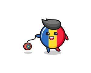 cartoon of cute romania flag playing a yoyo