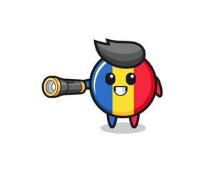 romania flag mascot holding flashlight