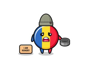 cute romania flag beggar cartoon character