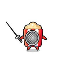 popcorn earth cartoon as fencer mascot