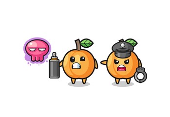 apricot cartoon doing vandalism and caught by the police