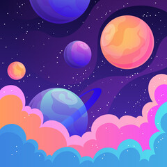 seamless background with clouds and planet - obrazy, fototapety, plakaty