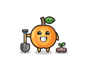 cute apricot cartoon is planting a tree seed