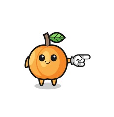 apricot mascot with pointing right gesture