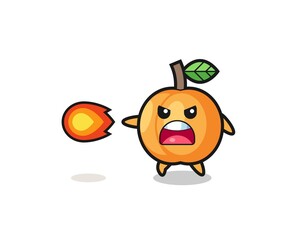 cute apricot mascot is shooting fire power