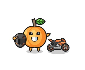 cute apricot cartoon as a motorcycle racer
