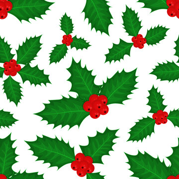 Christmas holly vector seamless pattern