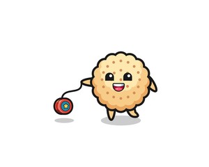 cartoon of cute round biscuits playing a yoyo