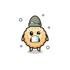 cute cartoon round biscuits with shivering expression