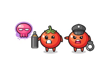 tomatoes cartoon doing vandalism and caught by the police