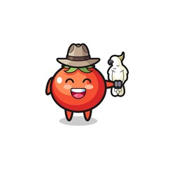 tomatoes zookeeper mascot with a parrot