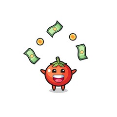 illustration of the tomatoes catching money falling from the sky