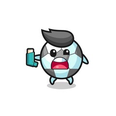 football mascot having asthma while holding the inhaler