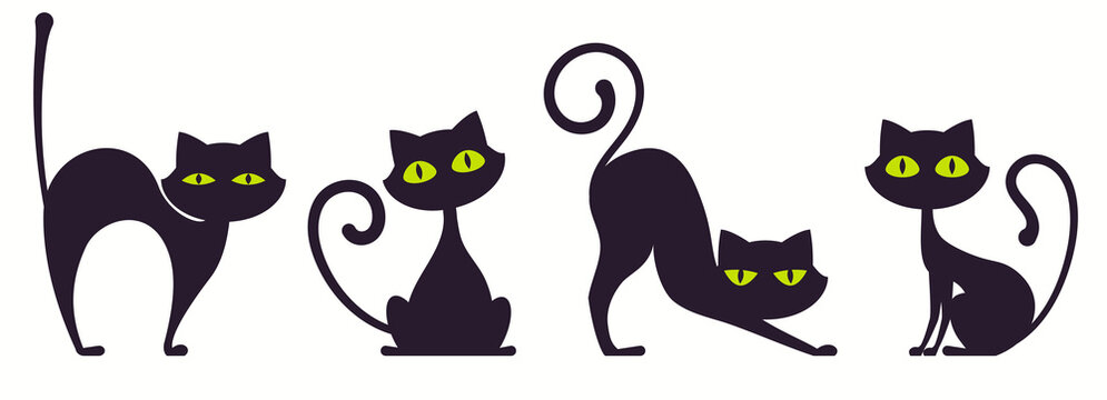 Black cat silhouette collection. Cute kitten. Vector
