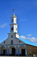 Wooden Church in Town of Rilan on Chiloe Island in Chile