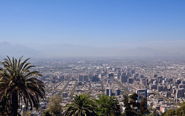 Panoramic View of Santiago de Chile from San Cristobal Mountain