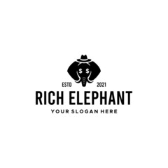 minimalist RICH ELEPHANT hat trunk Logo design