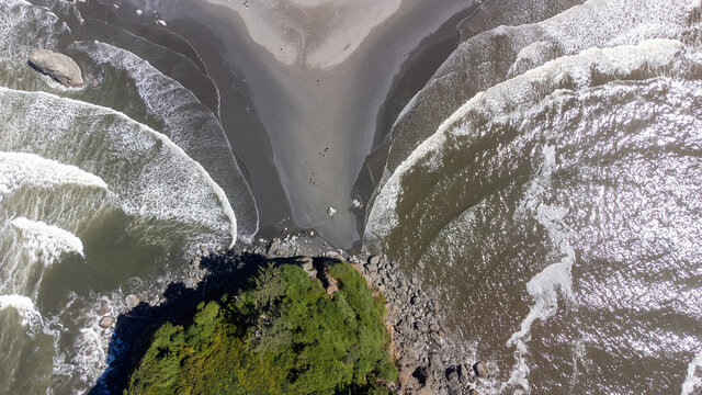 Aerial view captured by drone of Ruby Beach in Olympic National Park, Washington State