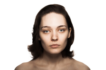 studio portrait of a beautiful young woman against white backgroung