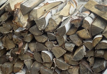 woodpile made of birch for the furnace