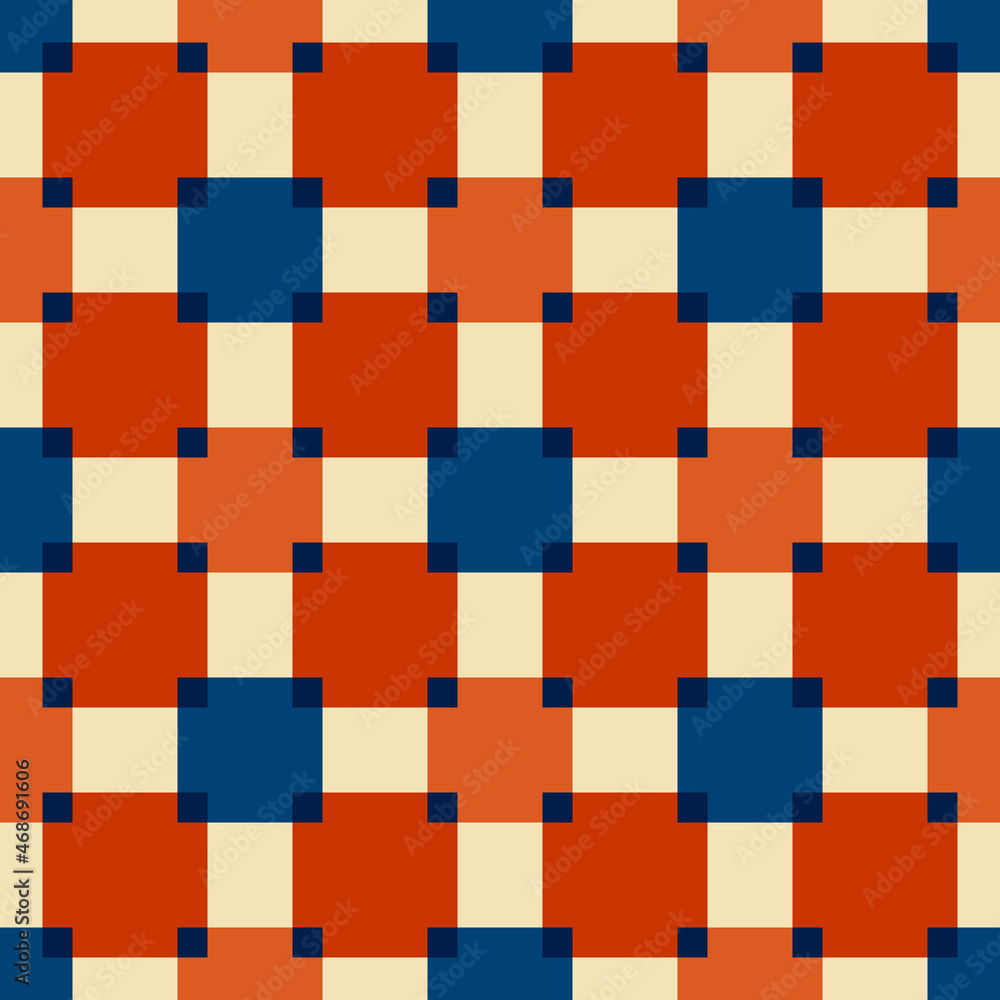 Poster Connected orange and blue squares. Sz pattern of simple squares connected to each other.