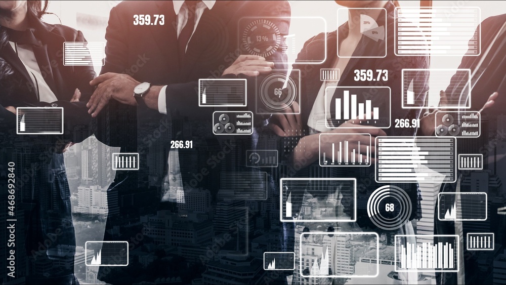 Poster conceptual business dashboard for financial data analysis . 3d render computer graphic .
