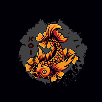 Golden japan koi fish and flower, tattoo, logo, mascot koi