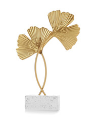 Decorative golden leaves on white background