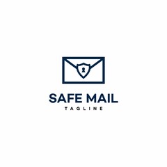 Fast mail logo design outline, envelope with shield logo concept