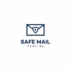 Fast mail logo design outline, envelope with shield logo concept