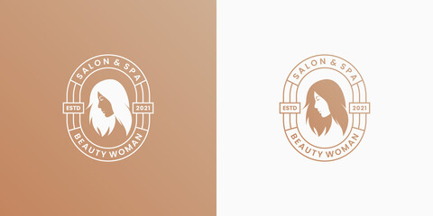 beauty hairstyle woman saloon and spa logo design badge retro style.