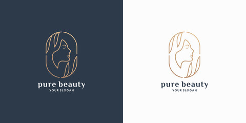 natural woman logo. pure beauty logo design emblem