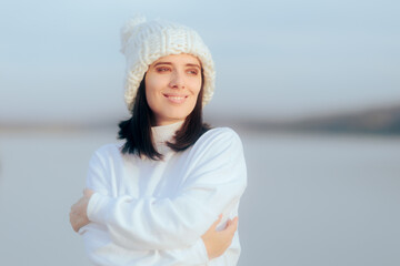 Woman Wearing a Knitted Beanie Enjoying Cold Weather Outdoors