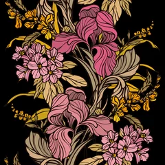 Möbelaufkleber Seamless pattern with flowers irises and roses © polina21