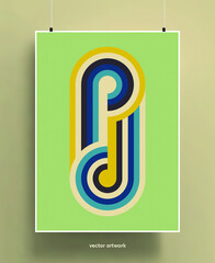 Vintage poster design background. Geometric colorful shapes and lines in pastel palette with grainy texture. Vector illustration.
