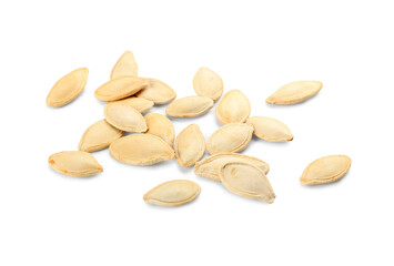 Heap of pumpkin seeds on white background