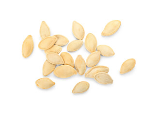 Heap of pumpkin seeds on white background