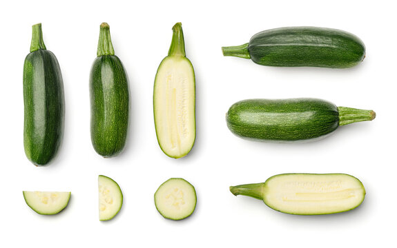 Collection of zucchini isolated on white background