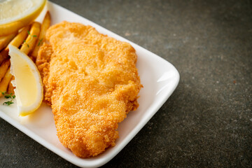fish and chips - fried fish fillet with potatoes chips