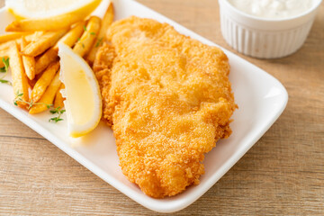 fish and chips - fried fish fillet with potatoes chips