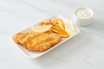 fish and chips - fried fish fillet with potatoes chips