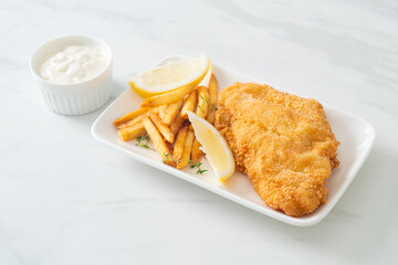 fish and chips - fried fish fillet with potatoes chips