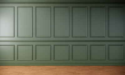 Green color room interior, design wall, 3d rendering