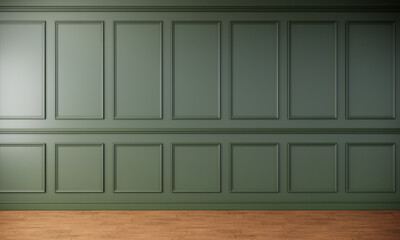 Green color room interior, design wall, 3d rendering