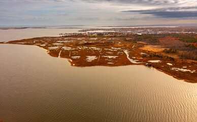 aerial view of a salt water marsh