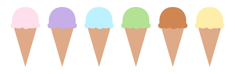 Ice cream icons set. Ice-cream cone collection. Popsicle vector illustration isolated on white background.