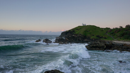 wide shot at dawn of tacking point lighthouse