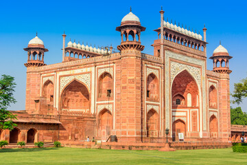 Fototapeta na wymiar The main Gate of Taj Mahal in Agra, Darwaza i Rauza in Uttar Pradesh, India
