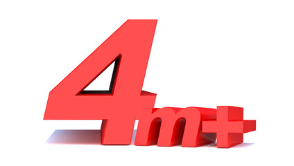 4 million followers thank you 3d word on white background. 3d illustration for Social Network friends or followers, like